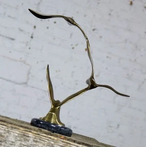 Mid Century Modern Brass Marble Birds in Flight Sculpture Style of C. Jere - Picture 1 of 12