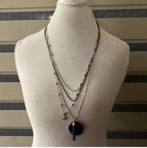 Sara Bella Womens 4 Strand PendantNecklace Blue & Gold Tone - Picture 1 of 7