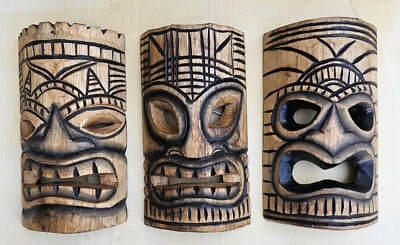 Máscara Tiki Arte Tribal Decoración Madera Bali Colorido Colgante de Pared Tortuga Conjunto Africano/3 Foto 1 de 4