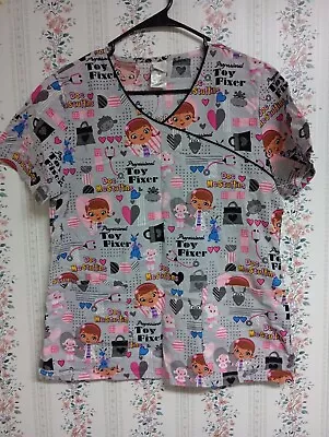 Disney Women’s Scrub Top Sz M Doc McStuffins Shirt Nursing Gray - Image 1 of 4