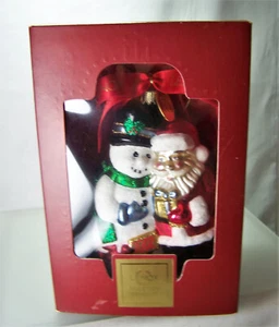 2002 Lenox Annual Christmas Blown Glass Hand Painted Ornament Santa & Snowman - Picture 1 of 9