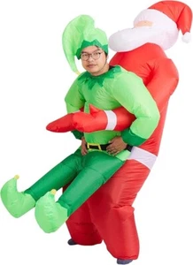 Disfraz inflable de Navidad de Santa Carry Me Elf para adulto - rojo y verde explota - Imagen 1 de 5