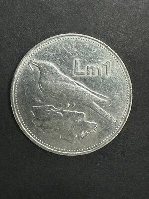 1986 Malta 1 Lira Blue Rock Thrush Bird Rare One Year Issue - Image 1 of 2