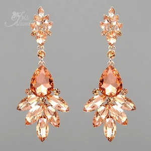 Drop Dangle Earrings Peach Crystal Rhinestone ROSE GOLD Plated Weddings Prom 778 - Picture 1 of 4