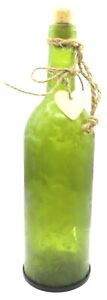 Green Waffle Decorative Bottle LED Glass with Wood Heart Charm & Cork Stopper