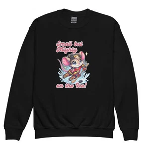 Youth Unisex Hockey Sweatshirt - Small But Mighty on the Ice - Cozy Crewneck - Picture 1 of 13