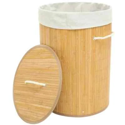 Bamboo Woven Laundry Basket Clothes Storage Basket With Cover Home Supplies - Image 1 of 4
