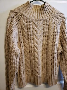 New Day Tan Womens Fisherman Cable  Sweater Size Medium - Picture 1 of 6