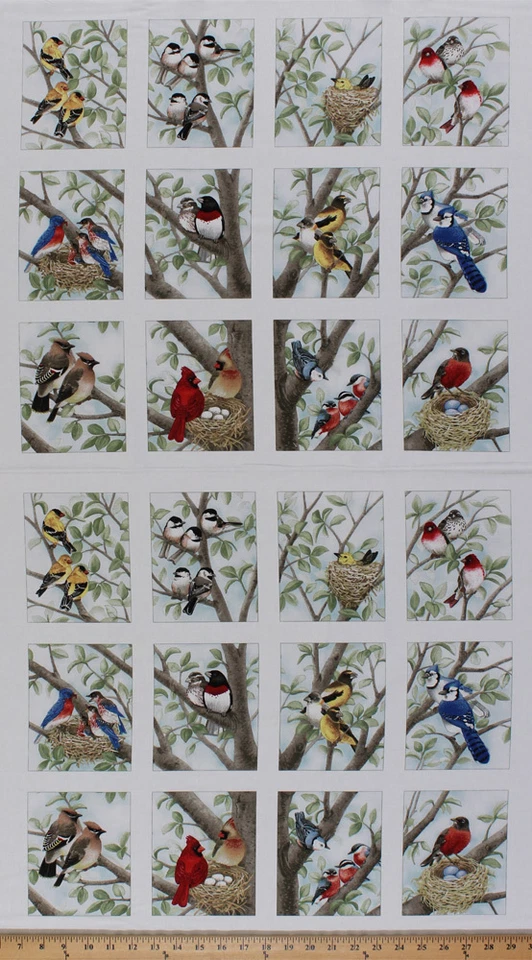23.5" X 44" Panel Beautiful Birds Bird Birdwatching Cotton Fabric Panel D505.30 - Image 1 of 1