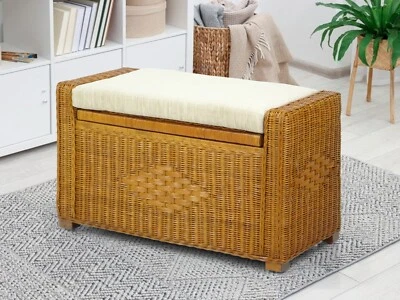 Bruno Handmade 32" Rattan Wicker Chest Storage Trunk Organizer Ottoman w/Cushion - Image 1 of 4