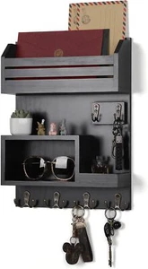 New-Key Holder for Wall, Wall Mounted Mail Organizer with 6 Key Hooks for - Picture 1 of 6