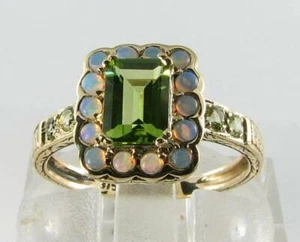 SUBLIME 9K 9CT GOLD PERIDOT & OPAL ART DECO INS RING FREE RESIZE - Picture 1 of 5