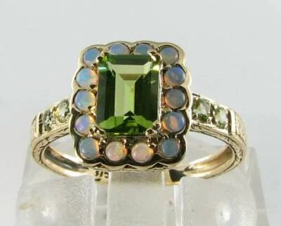 SUBLIME 9K 9CT GOLD PERIDOT & OPAL ART DECO INS RING FREE RESIZE - Image 1 of 4