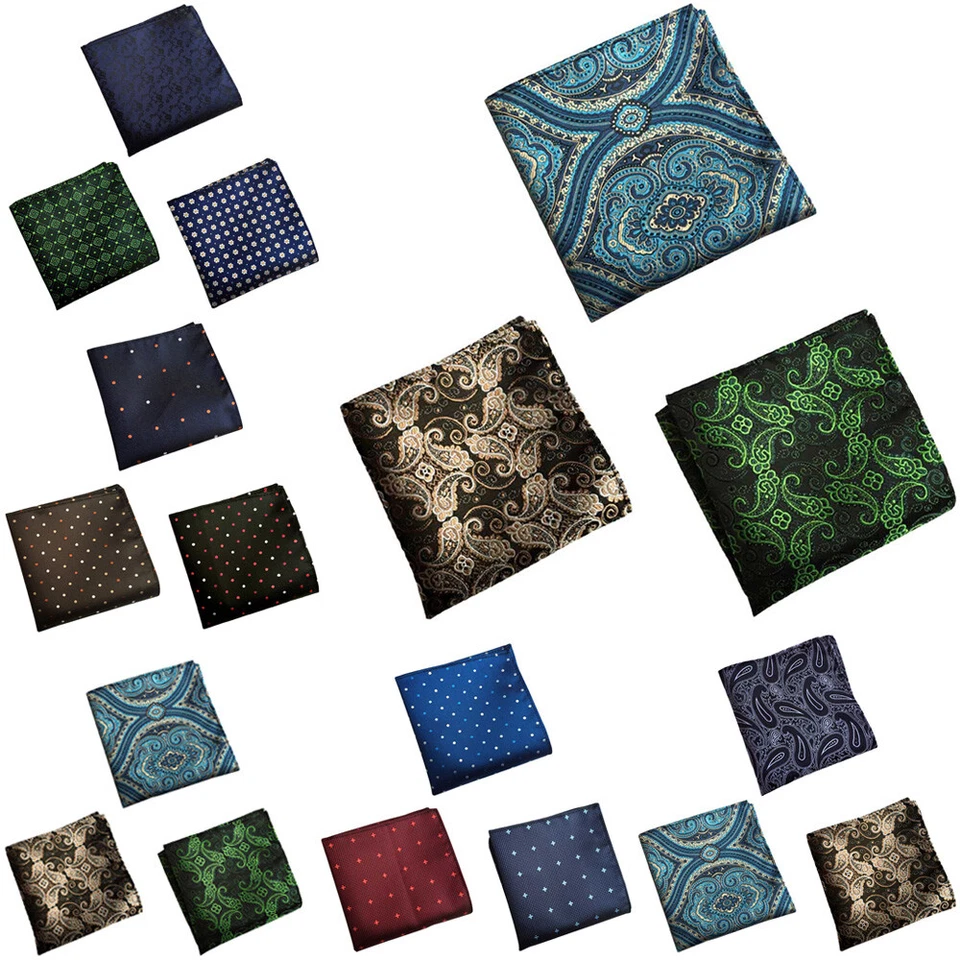 3 PCS Men’s Polka Dots Paisley Floral Pocket Square Handkerchief Wedding Hanky - Image 1 of 1