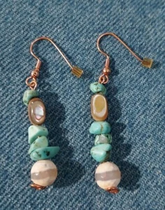 Turquoise Shell Jasper Gemstone Copper Dangle Earrings - Picture 1 of 1