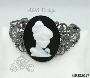 Princess Cinderella Cameo Cuff Bracelet, Victorian Black White Costume Jewelry - Picture 1 of 14