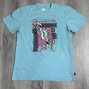 T-shirt Adidas retrò taglia media teal grafica geometrica anni 90 barbwire conigli - Foto 1 di 7