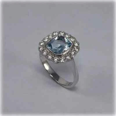 AAA 1.60 Ct Natural Aquamarine & Moissanite Engagement Ring 14K solid White Gold - Image 1 of 4