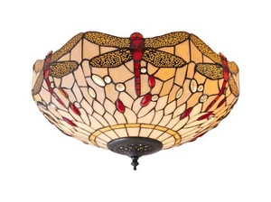 Ceiling Light Bronze Dragonfly Beige 2 Dark Flush Interiors 1900 70723 - Picture 1 of 10