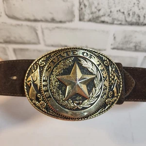Circle Y Western Belt Suede Leather Belt with State of Texas Buckle 32" M - Picture 1 of 6
