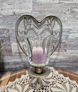 Vintage Home Interiors Heart Shaped Brass Candle Sconce with Glass Votive Holder - Picture 1 of 10