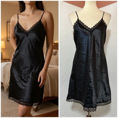 De Colección Inner Most Sears Camisón Vestido Negro Satén Romántico Lencería Gótico Hada S Foto 1 de 4