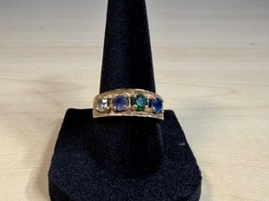 Vintage 10k Yellow Gold “Mothers Ring” w/ Synthetic Stones Size 7 - 4.23 Grams - Picture 1 of 24