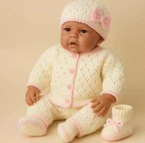 Bebé Tejido Patrón dk 0-3 Meses Bebé Cárdigan Pantalones Cortos Sombrero Leggings Zapatos Conjunto - Imagen 1 de 1