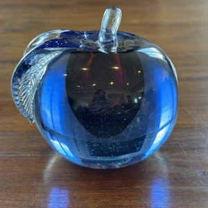 MURANO Art Glass Single SOMMERSO APPLE BOOKEND BLUE RED - Picture 1 of 12
