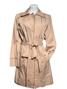 Womens ST. JOHN Tan Beige Overcoat Trench Style Jacket Size 12 Yellow Label - Picture 1 of 12