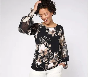 Túnica/mangas de gasa estampada de punto líquido Susan Graver, Petite XX-Small A615678 - Imagen 1 de 4