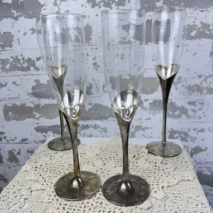 Juego de 4 flautas Lenox plateadas corazón champán Forevermore promesas de boda - Imagen 1 de 19