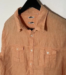 Baird McNutt Mens XL 100% Linen Shirt Slim Fit Murano Peach Long Roll Tab Sleeve - Picture 1 of 5