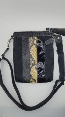 Coach Signature Canvas Black Snakeskin Small Crossbody Bag E06W-10266 - Image 1 of 4