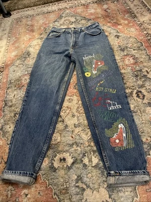 Vintage 1980s / 90’s High Waist printed graffiti high Tops On jeans 26x28 No Tag - Image 1 of 4