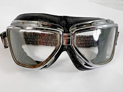 Gafas de aviador vintage Climax 510 de cuero negro correa elástica retro Foto 1 de 4