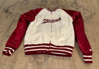 Vtg STARTER Womens Sz Small 4-6 Satin Varsity Jacket Reversible Okahoma Sooners - Image 1 of 4