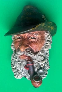Vintage Bossons testa di gesso TIROLE cappello uomo barbuto pipa 1972 made in England - Foto 1 di 6