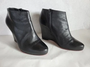 Christian Louboutin Size 38 US 7 Belle Zeppa Black Leather Ankle Bootie Wedge - Picture 1 of 20