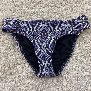 mossimo womens small bikini swimsuit bottoms purple white abstract - Picture 1 of 6