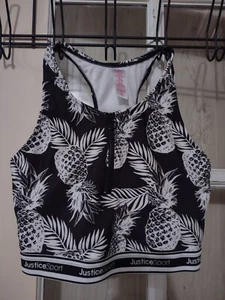 Justice Sport girl's Sports Bra Size 16/18 XL pineapple decorative zipper - Picture 1 of 5