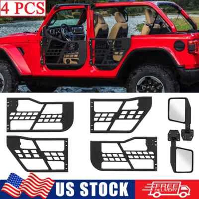 For 2018-2024 Jeep Wrangler JL 4 Door Half Tube Tubular Doors+2 Side View Mirror - Imagem 1 de 4