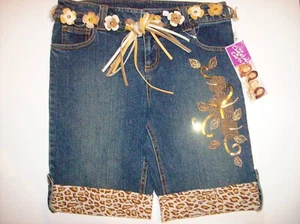 The Cheetah Girls Jean Shorts Girls Sz 12 1/2 Plus Denim Bling Belt Pockets New - Picture 1 of 2