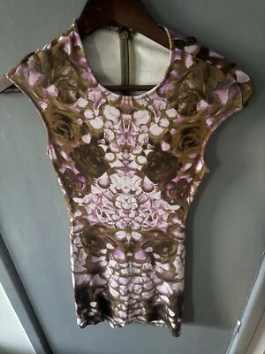 Alexander McQueen Dress pink gold Rose Bodycon Jersey stretch Size S UK 8 NEW - Image 1 of 4