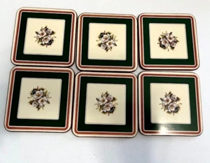 6 Spode Coasters *Christmas Rose* Set Acrylic Finish Vintage England w/box cork - Picture 1 of 6