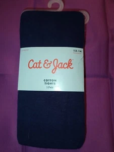 New Target Cat & Jack 2 Pair Navy Blue Cotton Tights Footed Sz 12-14 - Picture 1 of 3