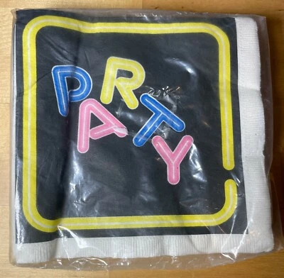 Vintage 80s Party House Neon Party Napkins - 1988 32 Pack 13x13 - RARE! - Image 1 of 2