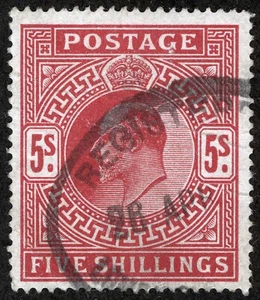 GB SC 140 Carmine Rose 5s 1902 KE VII schwarz oval datiert Einschreiben Stempel - Bild 1 von 1