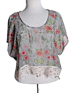 WallpapHER Sheer Loose Floral Polyester Overblouse Top w Lace size M - Imagen 1 de 7