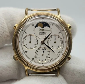 Seiko Men's Vintage Moonphase Quartz Watch 7A48-7020 - FOR PARTS / REPAIR - Picture 1 of 19